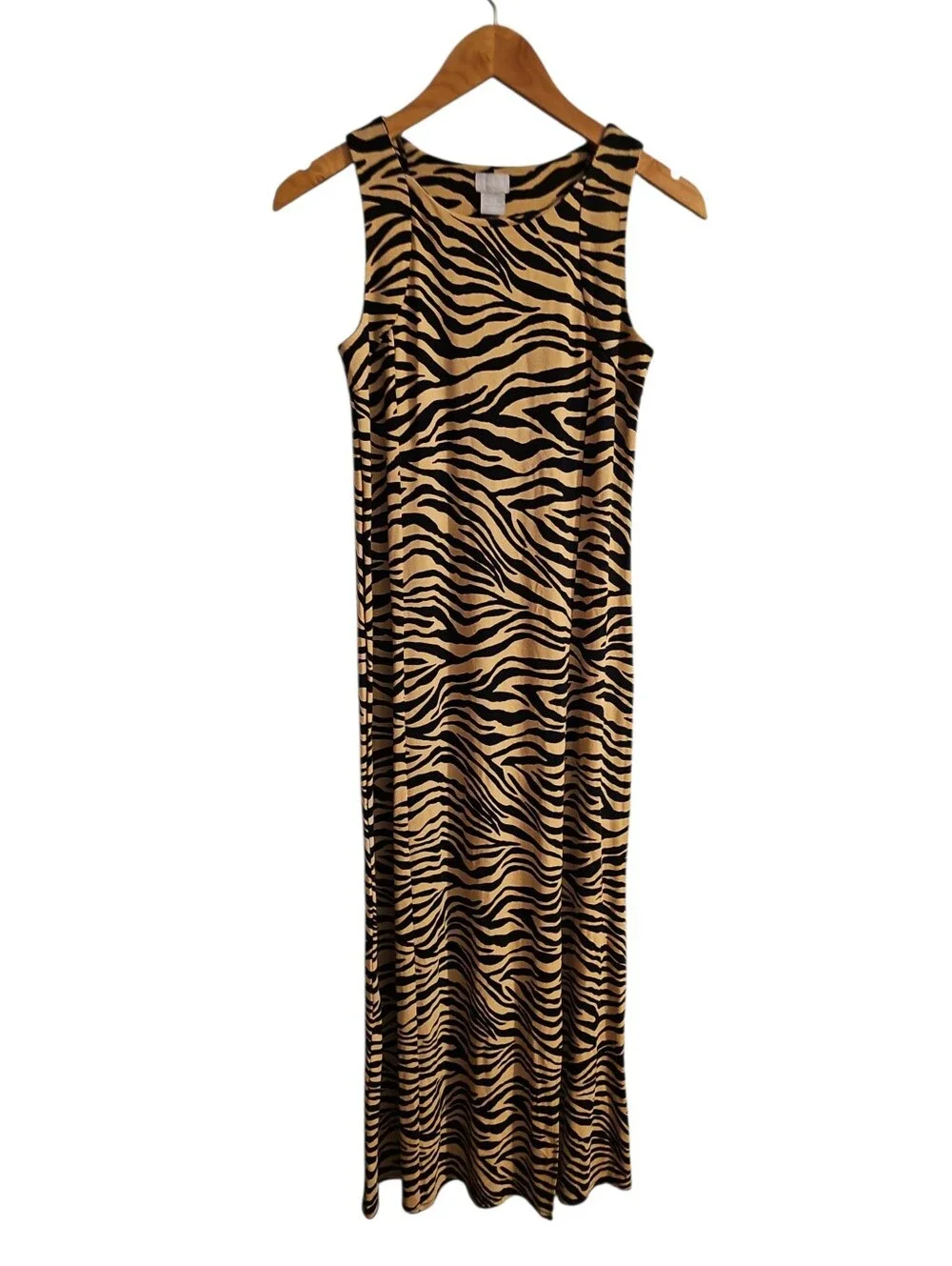 Chico's 00 Sleeveless Zebra-Print Maxi Dress — Tan & Black XS 0-2 - Picture 2 of 6